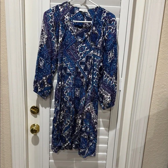 calvin klein blue dress long sleeve Womens Calvin Klein Blue Cotton Knit Long Sleeve Mini Dress S (US 4-6)